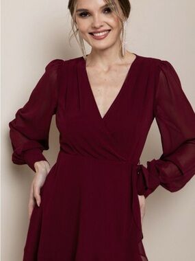 Soieblu Burgundy Long Sleeve Wrap Dress